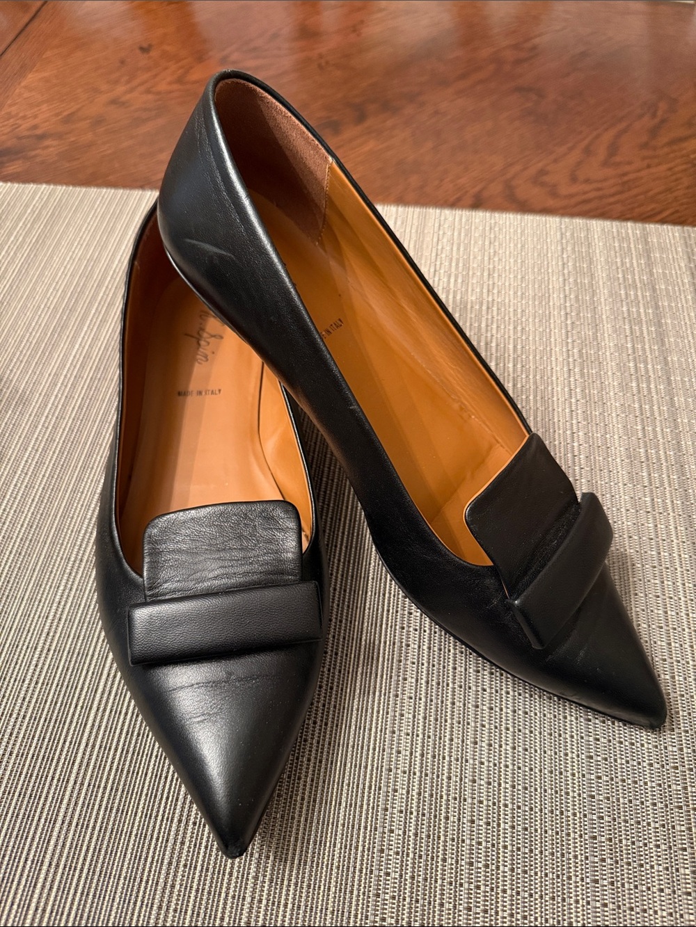 Black Pointed Leather Loafers, K Spin